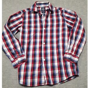 IZOD Boy Red White Blue Plaid Long Sleeve Button Down Shirt Size L 14/16 Regular